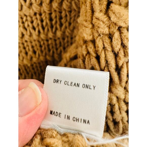 LUSH Anthropology Tan Loop Shaggy Fringe Open Style Cardigan size Medium/ Large - Picture 6 of 12